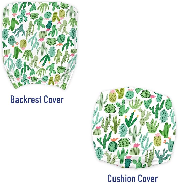 Ambesonne Cactus Office Chair Slipcover, Continuous Cacti Plants Mexican Theme Sketch Illustration on Plain Backdrop, Protective Stretch Decorative Fabric Cover, Standard Size, White Seafoam
