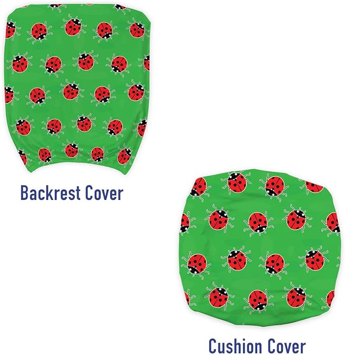Ambesonne Entomology Office Chair Slipcover, Cartoon Style Repetitive Ladybugs on a Meadow, Protective Stretch Decorative Fabric Cover, Standard Size, Red Green