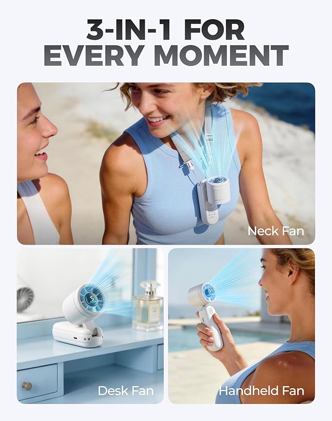 Diveblues Handheld Fan, 30ft/s Mini Portable Turbo Fan [12H Max Cooling], 4000mAh Personal Fan with LED Display, 3-in-1 Hand Held/Neck/Desk Fan for Travel, Cruise, Disney Essentials