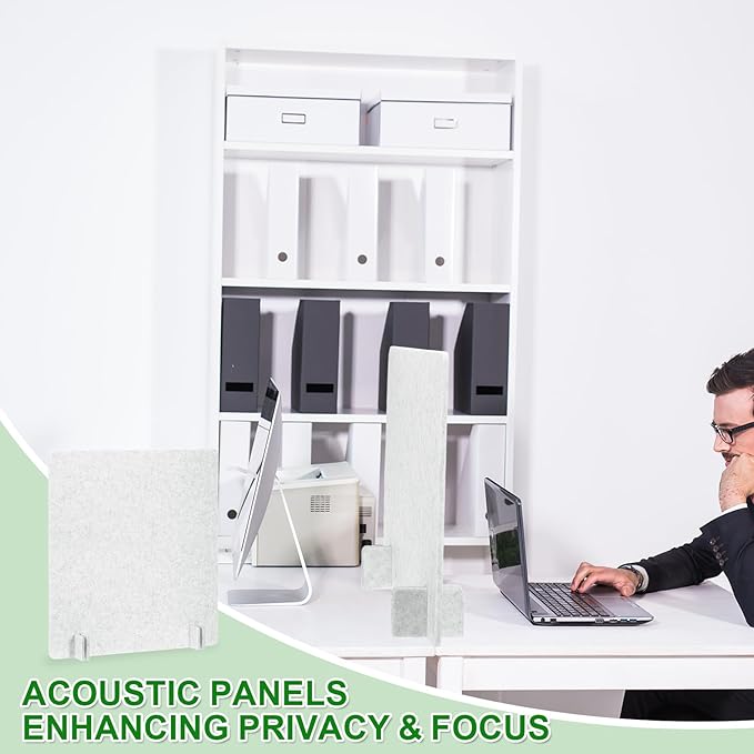 PATIKIL Desk Dividers 24" x 24", 1 Pack Desk Privacy Panel Freestanding Noise Reducing Partition Acoustic Panel with 4Pcs Support Feet for Testing Office Home Library, Light Gray Style B