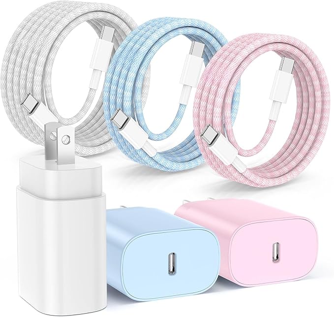 Hzevn 25W USB C Super Fast Charging Charger for Samsung Galaxy Phone, 3Pack Quick Charger Block with Braided Long USB C to C Cables (6/6/10ft) for Samsung Galaxy S25/S24/Plus/Ultra, Android/iPhone 17