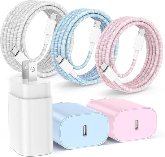 Hzevn 25W USB C Super Fast Charging Charger for Samsung Galaxy Phone, 3Pack Quick Charger Block with Braided Long USB C to C Cables (6/6/10ft) for Samsung Galaxy S25/S24/Plus/Ultra, Android/iPhone 17