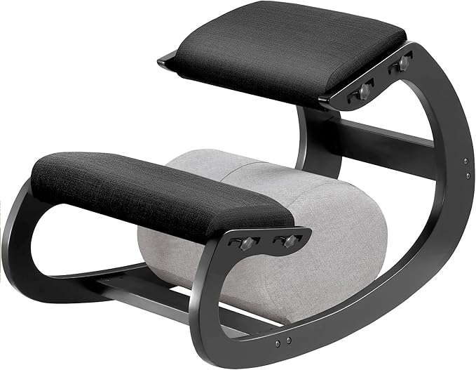 Adjustable Kneeling Chair, Wooden Ergonomic Chair Knee Chair Posture Chair - Improve Your Posture with an Angled Seat for Home,Office (Cylindrical Black)