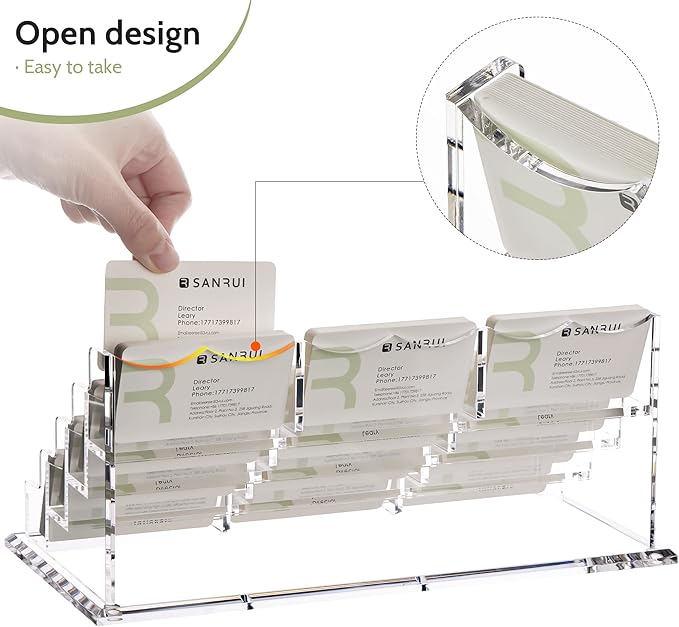 SANRUI Business Card Holder for Desk Clear Acrylic Business Card Holders, Business Card Display Stand 4 Tier 12 Slots