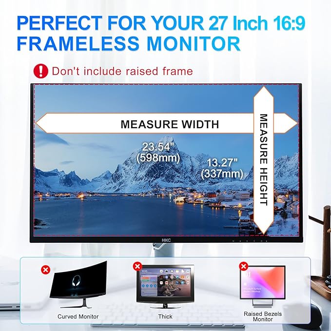 Magnetic 27 Inch Privacy Screen for Computer Monitor 16:9 Aspect Ratio, Hanging Removable Anti-Blue/Glare Protector Film, Anti Spy Desktop Security Private Filter 27in