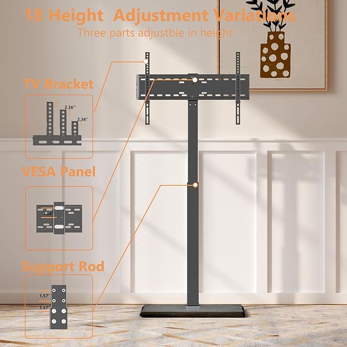 Afaloona Universal Floor TV Stand,TV Floor Mount Stand for 32-75 inch TV up to 110 lbs, Swivel and Height Adjustable Tall TV Stand for Bedroom,Office(TCP01-M-A02)