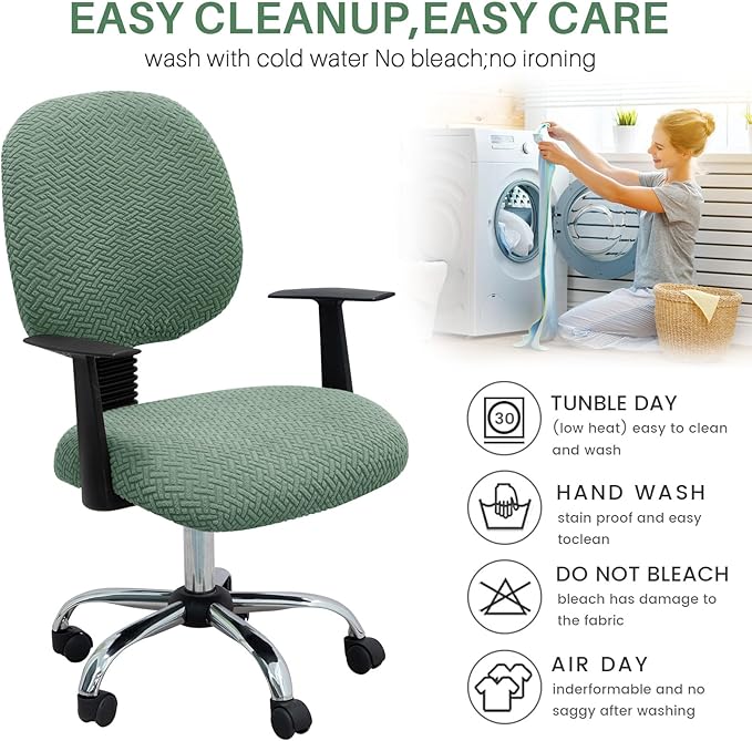 MIFXIN Computer Office Chair Cover Stretch Elastic Slipcover 2 Piece Stretchy Jacquard Computer Chair Seat Covers Furniture Protector for Home Office Rotating Chair, Only Covers NO Chair (Green)