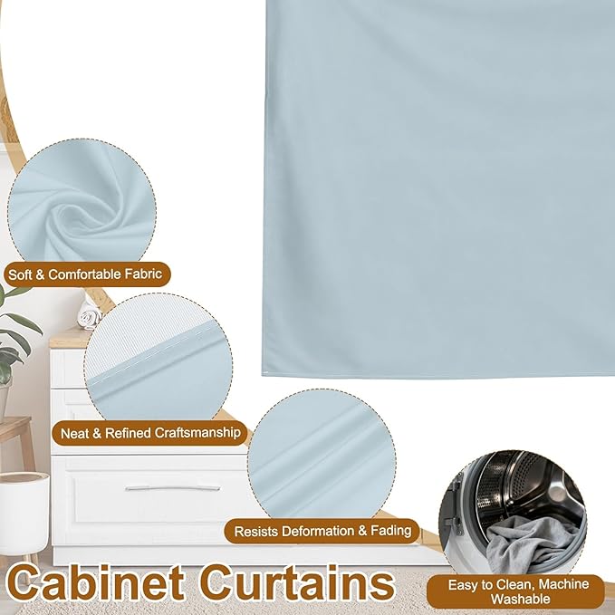 uxcell Cabinet Curtains, Dust Proof Privacy Drape Short Curtain, Hook & Loop Under The Desk Skirt for Kitchen Bathroom Closet Storage Room (35.4" W x 27.6" H, Gray)