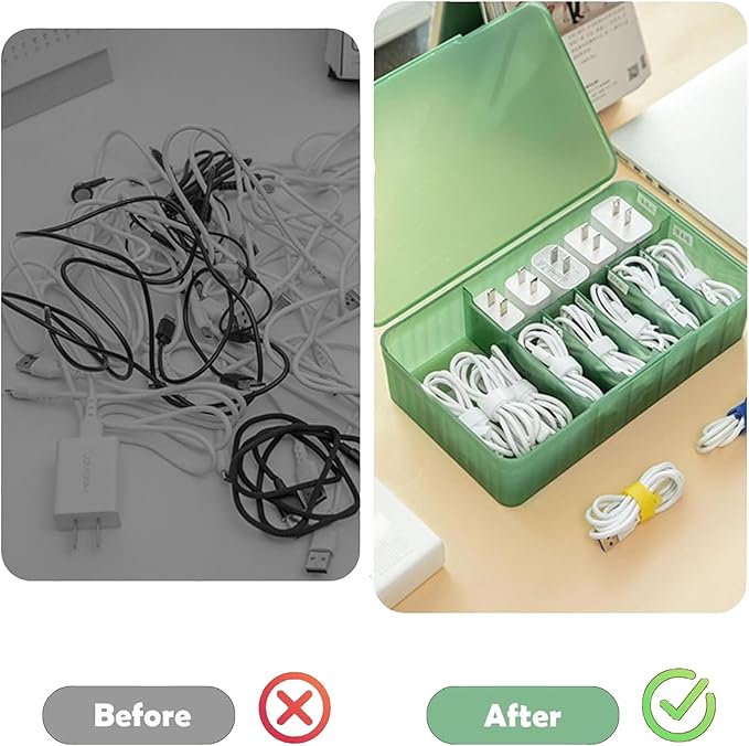 Cable Organizer Box Extra Wide, Travel Charger Cord Earphone Storage Case with Lid (Translucent Black)