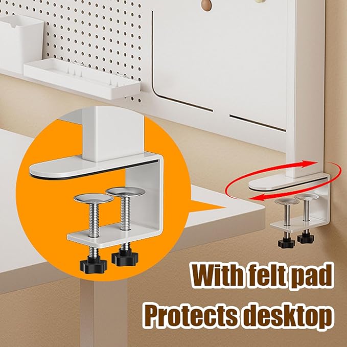Clamp On Desk Organizer Shelf with Perforated Panels and Shelving Unit, Clamp-on Above or Under Desktop Storage Shelf for Office Home Dorm Desk