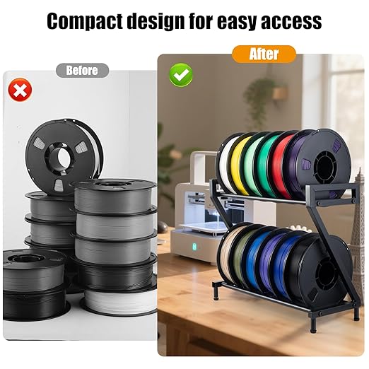 Z-shaped 2 Tiers 3D Printer Filament Storage Rack Desktop,3D Printer Filament Holder,Metal Filament Rack Suitable for PLA/ABS/TPU Filaments,Holds to 10-12 Spools,Ideal for Home,Office,Studio
