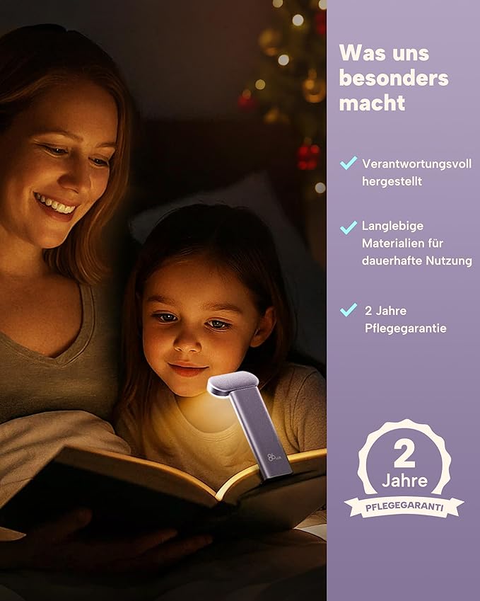 86lux Book Light, Reading Light for Book in Bed, USB Rechargeable LED Night Light with 3 Colors & Stepless Dimming, Aluminum Alloy Bookmark Light for Book Lovers, Lavender