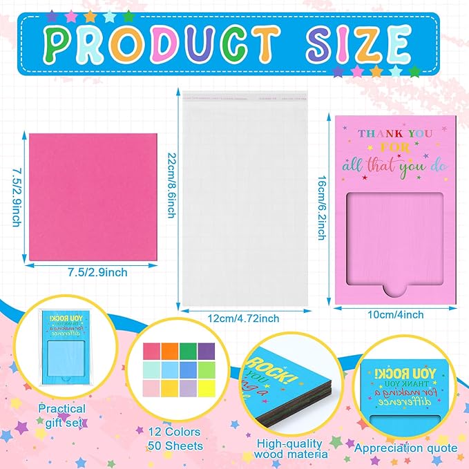 Motipuns 36 Pcs Teacher Appreciation Gifts Bulk Colorful Sticky Notes Dispenser End of School Year Gifts Office Team Work Sticky Notes OPP Bags Set for Nurse Coworker Staff CNA Week Speech Therapist