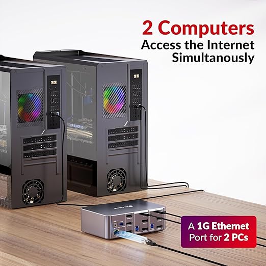 AV Access 8K DisplayPort KVM Switch 2 PC 3 Monitors, with 6 DP Cables, Triple Monitor 8K@60Hz 4K@165Hz 1080P@240Hz, USB 3.0 Hub, LAN, Audio, SD Card All-Aluminum, 12-in-1 Dock for Home Gaming