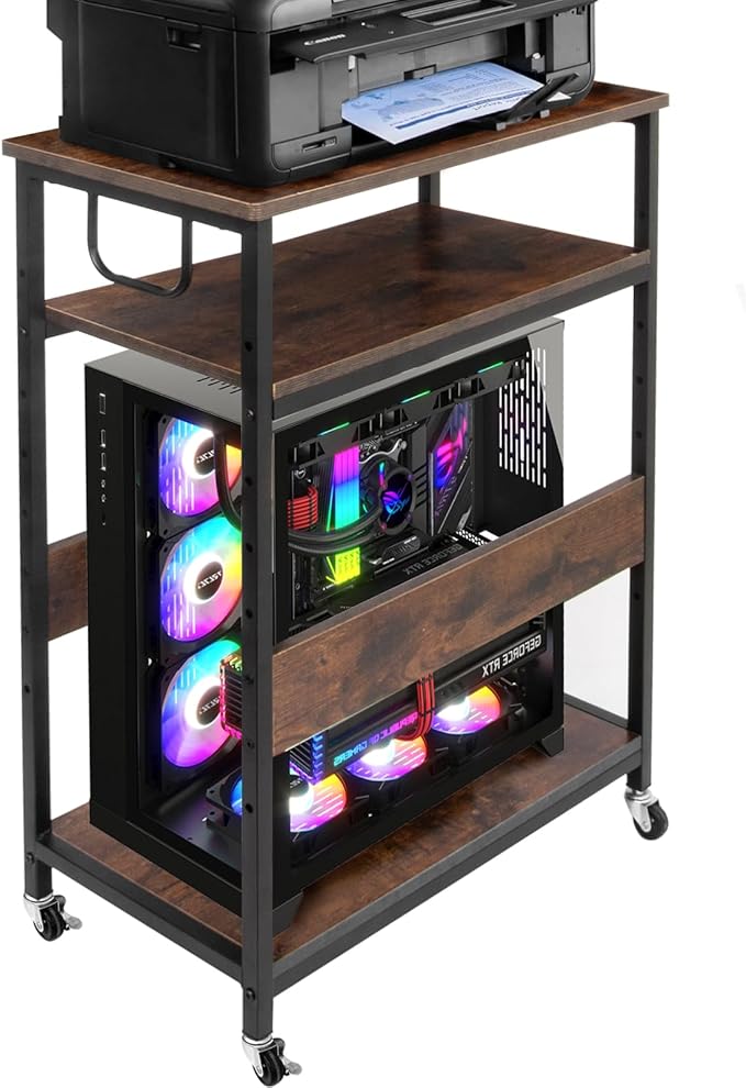 TooCust Extra Large Height Adjustable Computer Tower Stand, Computer & Machine Carts, PC Tower Stand, Printer Stands with Steel Wheels, Holds Up to 110 lbs (Fits 11" D x 22" W x 24.5" H Towers)