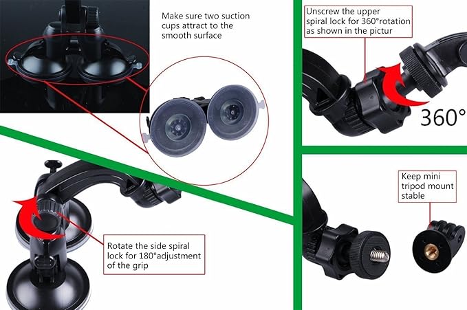 Smatree Double Suction Cup Mount, Car Mount Compatible for OSMO 360/Gopro hero 13/12/11/10/9/8/7/Max/6/5/4/3+/3, for DJI OSMO Action Camera 5 pro 4/3, Insta 360,Greater Suction Power (Updated Version)