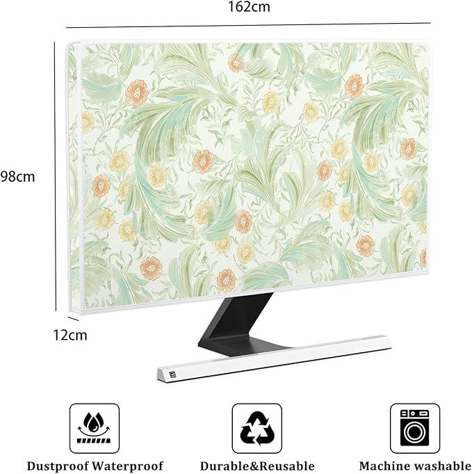 Wildflower Floral Waterproof Screen TV Dust Covers 70 Inch Flower Plant Weatherproof Screen TV Cover Anti-Static Dustproof Protective Cover for Television LCD OLED，Sage Green Plants