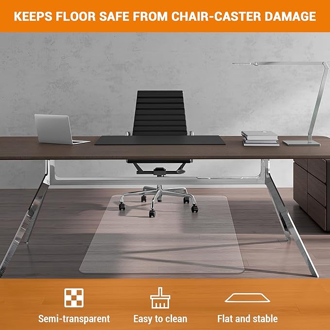 Office Chair Mat for Hard Floor, 45'' x 53'' Computer Desk Chair Mat for Floors, Easy Rolling for Office on Carpets Anti-Slip Carpet Protector for Rolling Work and Gaming Chairs