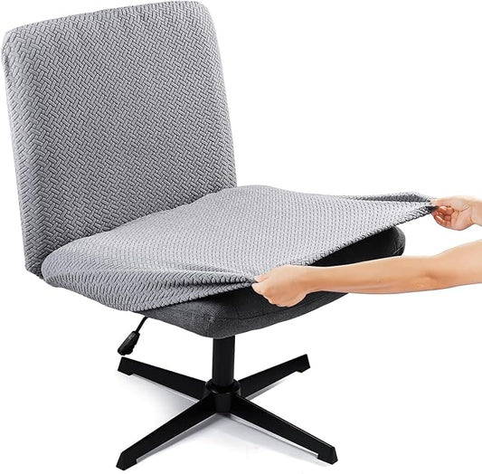 Iauddy Armless Criss Cross Office Desk Chair Cover Slipcover,Accent Mid Back Wide Swivel Task Vanity Slipper Chair Protector Stretch Removable Without Arms for Accent Chair(Grey/Jacquard)