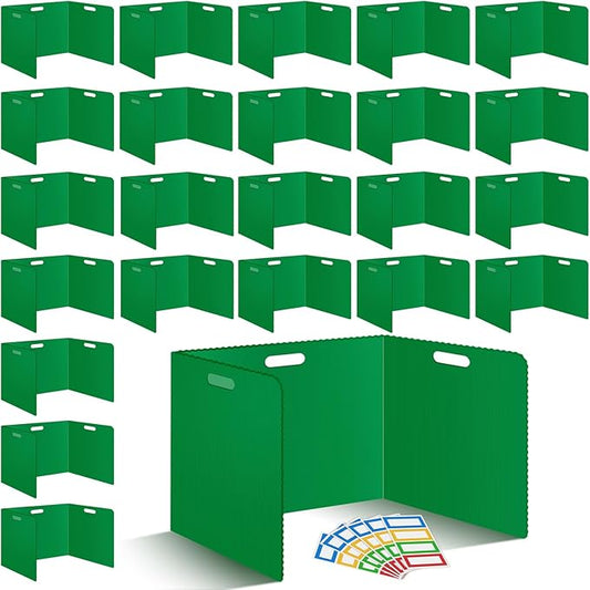 24 Pcs Desk Dividers for Students Classroom Plastic Privacy Folders Green Test Dividers for Students Desks Trifold Privacy Panel Partitions for School Teacher Supplies (24pcs Green)