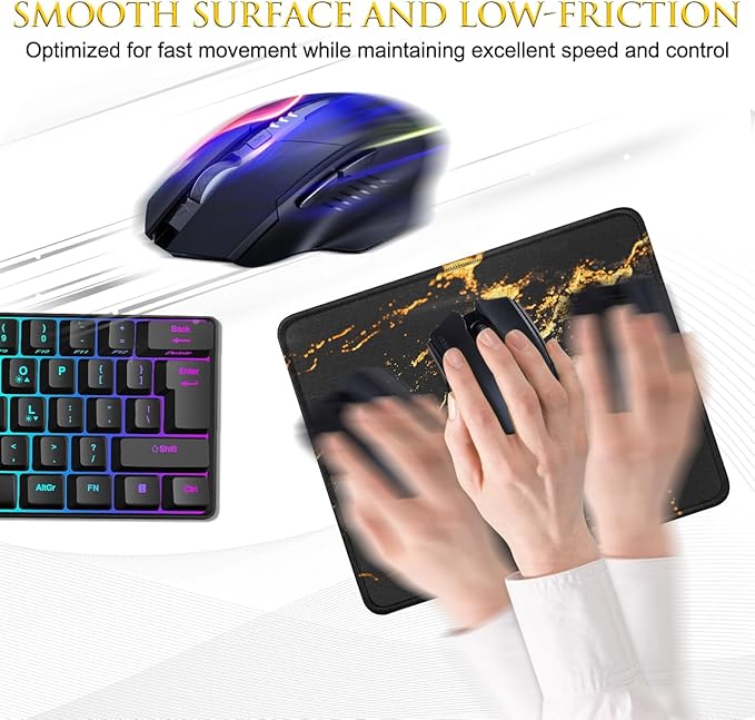 JIKIOU Mouse Pad with Non-Slip Rubber Base, Premium-Textured & Washable Computer Mousepad with Stitched Edges, Mouse Pads for Computers, Laptop, Gaming, Office & Home, 10.2 x 8.3 in Yellow Gilding