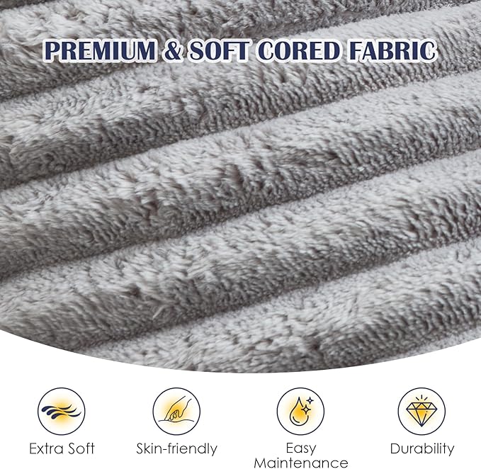 SHOUREN Stuffed Round Pouf Ottoman,Corduroy Foot Rest with Shredded Foam Filling, Lightweight and Fluffy Pouf Storage Ottoman for Living Room,Floor Poufs for Couch,20"x15", Light Grey