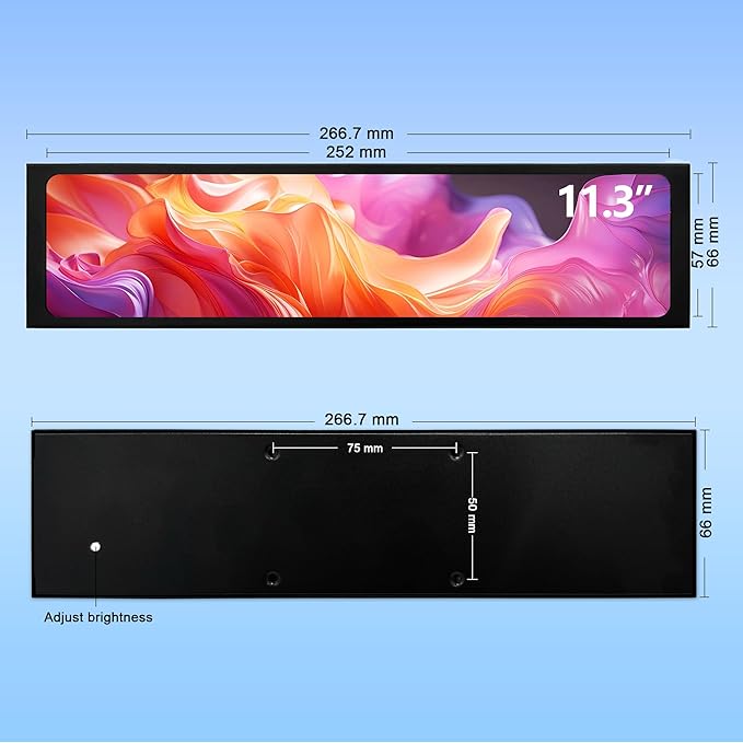 11.3 Inch Mini Monitor - FHD IPS1920x440 LCD Display, Computer Secondary Screen, CPU Temp Monitors with Casing for PC Case Temp Windows macOS Aida64 CPU GPU Monitor