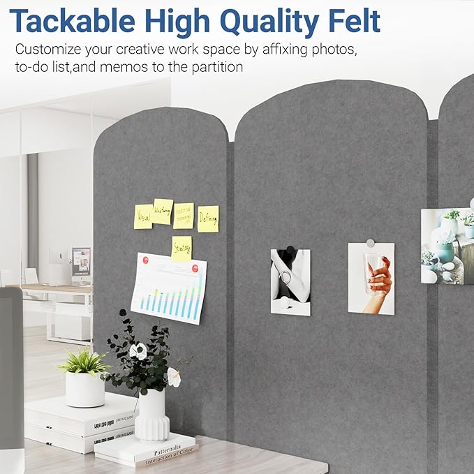 Natwind 5-Panel Office Room Divider, 122.8 x 71 inches Portable Office Partition, Freestanding Folding Privacy Wall for Cubicle & Temporary Indoor Space Separation (Dark Grey)