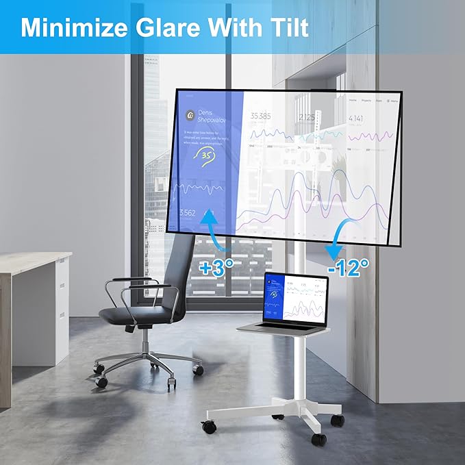 Mobile TV Carts on Wheels for 21-60 Inch Flat/Curved Panel Screens TVs - Height Adjustable Floor Trolley Stand with Shelf Holds up to 77lbs - Max VESA 400x400mm, White