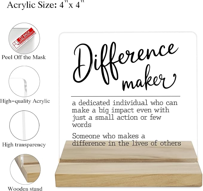 Difference Maker Definition Desk Decor Sign, Appreciation Gifts for Teacher Boss Leader Coworker Acrylic Plaque
