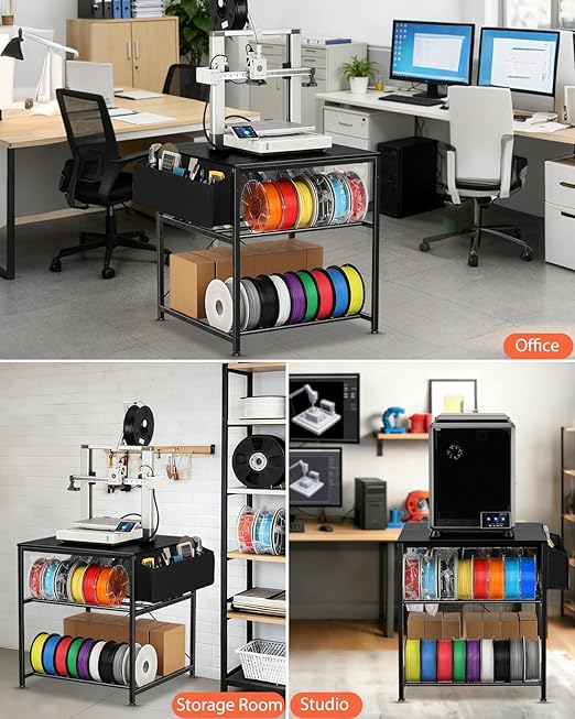 AHOWPD 3D Printer Stand with Filaments Storage - 3D Printer Table Filament Storage Rack Heavy Duty 3D Desk for Workshop Studio Office (Black)
