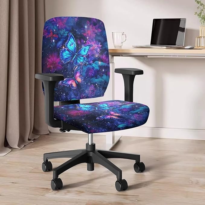 Galaxy Butterfly Computer Chair Covers Stretchable Office Chair Cover Dorm Computer Rotating Chair Slipcover 2 Piece Washable Seat and Back Cover Desk Chair Seat Cushion Protectors Purple