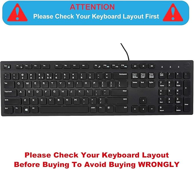 Keyboard Cover for Dell KM636 Wireless Keyboard & Dell KB216 Wired Keyboard & Dell Optiplex 5250 3050 3240 5460 7450 7050 & Dell Inspiron AIO 3475/3477/3670 All-in one Desktop Keyboard Skin-Black
