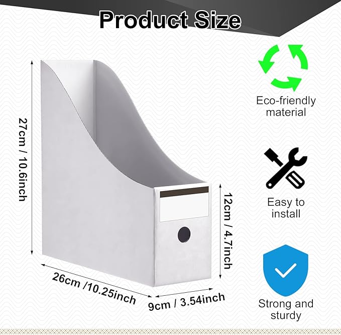 Thenshop 24 Pcs Cardboard Magazine File Holder Organizer, Desk File Organizer Box Foldable Book Bin Papers Storage Folder with Label for School Classroom Office Supplies(Classic,White)
