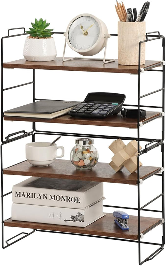 KATHY&BOB Wood Desk Shelf Organizer, 2-Tier Desktop Supplies Storage Rack, Adjustable Stackable Desk Shelf for Office, Kitchen, Bathroom, 15.75"*12.2"*7.87" (2 Sets)