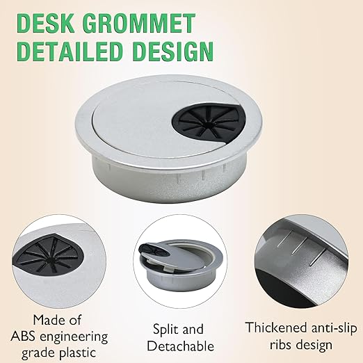 EASYEAH 5 Pcs Desk Grommet 2-1/16" / 53 mm, Desk Cord Hole Cover, Cable Grommet ABS Plastic, Desk Hole Grommet for Home & Office Pc, Detachable Cable Cord Organizer-Silver Sand