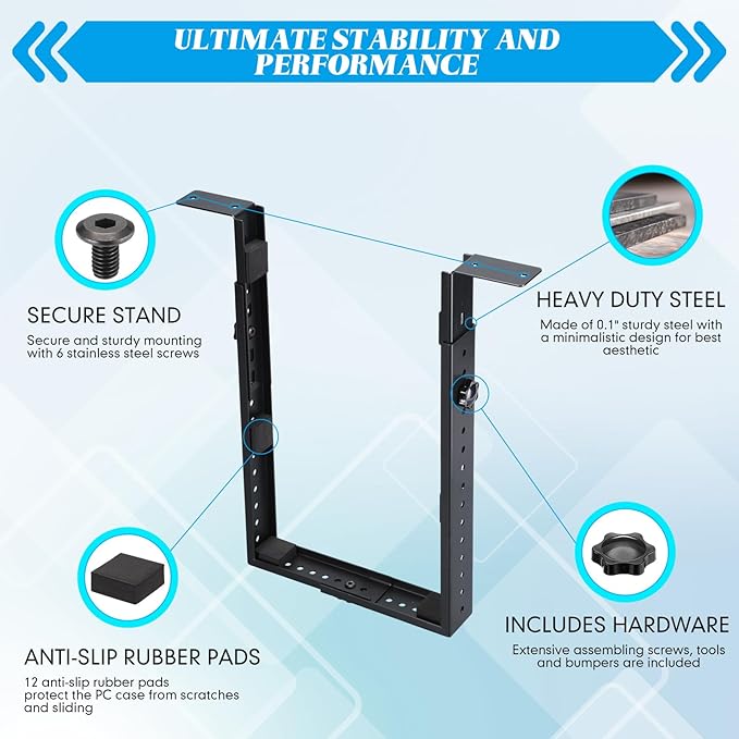 Under Desk PC Mount for Medium/mini-Tower Cases - Vertical/Horizontal CPU Holder up to 77 Lbs, Space-Saving Computer Rack