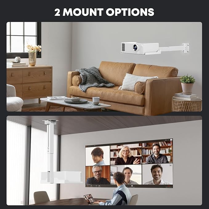 PUTORSEN Adjustable Projector Ceiling Mount,Universal Projector Shelf for Ceiling and Wall, Holds up to 22lbs，No Hole Installation, Hidden Cable Routing, White