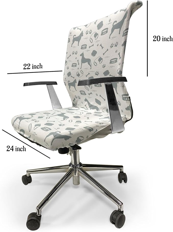 Ambesonne Dog Lover Office Chair Cover, Dog Lover Concept of Pet Silhouettes with Collar Bowl Bone, Stretchable Decorative Universal Size High Back Printed Slipcover, White Blue
