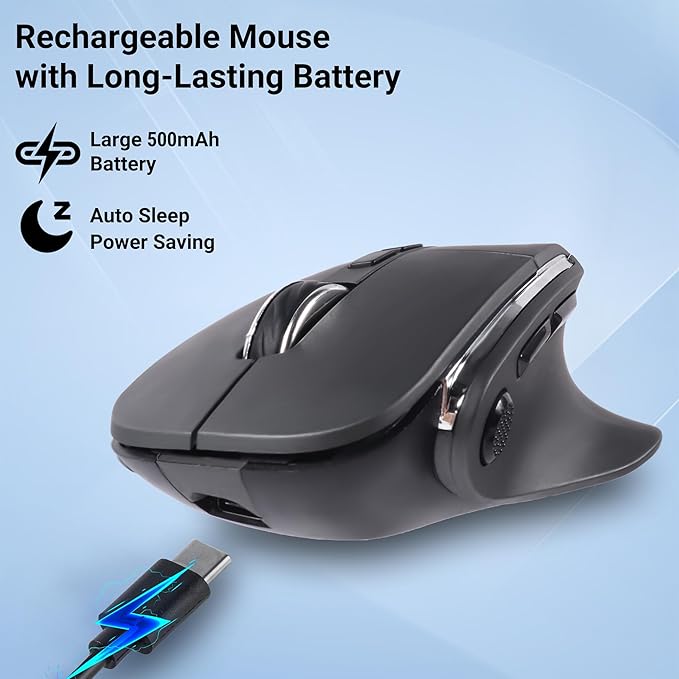 Ergonomic Mouse,Bluetooth Vertical Wireless Mouse,LED Rechargeable Optical Computer Mice, Portable(BT5.2 or USB 2.4GHz) Dual Mode,1000/1600/2400 DPI,8 Buttons for Laptop,Desktop,PC,Macbook (grey)
