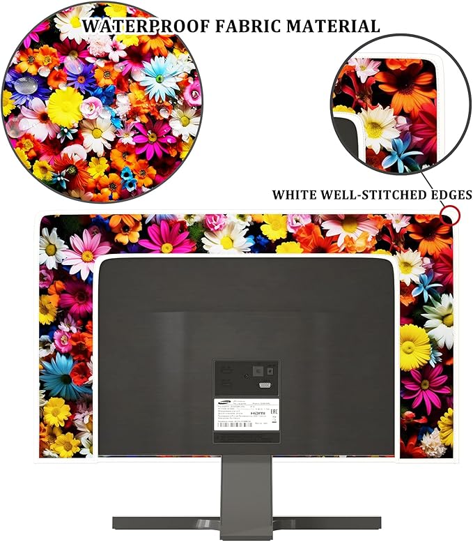 Multicolored Flowers Monitor Dust Cover 32 Inch Waterproof Computer Monitor Covers Anti-Static Dustproof Protective Cover for LCD/LED/HD Full Body Cover for Computer Screen