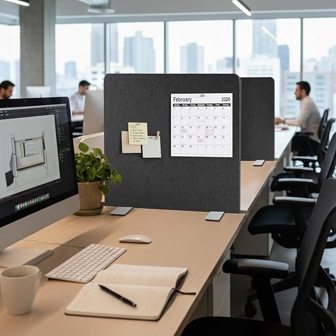 Desk Divider, Clamp On Felt Desk Privacy Panels, Acoustic Sound Absorbing Desk Partition for Office Desk, Reduce Distractions, Dark Gray, 2 Pack, 24 x 24 in
