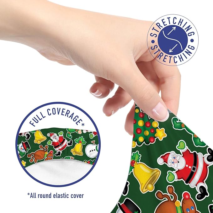 Ambesonne Christmas Office Chair Slipcover, Vivid of Joyous Holiday Celebration Jumping Dancing Cheery Cartoon for Yule, Protective Stretch Decorative Fabric Cover, Standard Size, Green Red