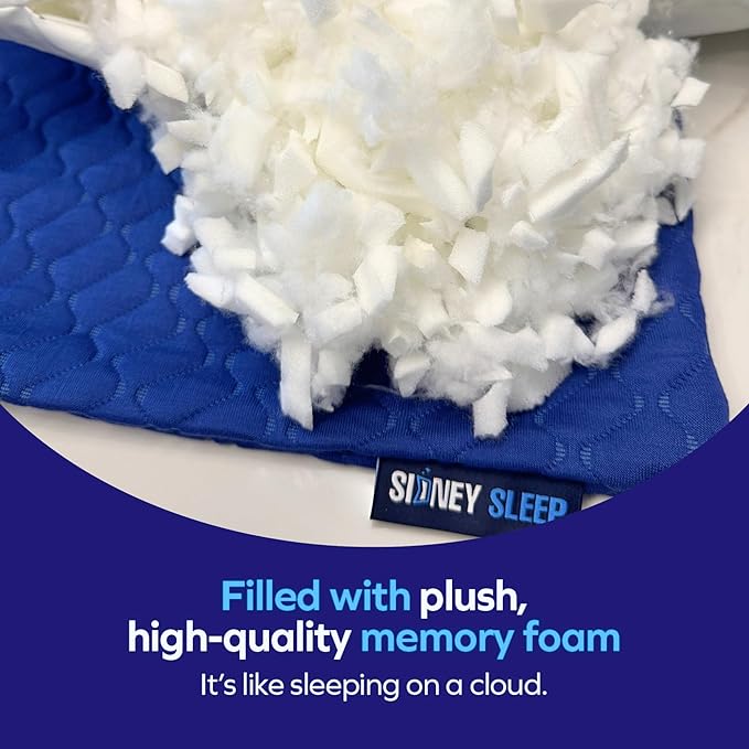 Sidney Sleep Adjustable Curved Pillows for Neck and Shoulder Support with Extra Shredded Fill - Cervical Contour Pillow for Side and Back Sleepers - Queen Size 19" x 29" - CertiPUR-US Certified (Blue)