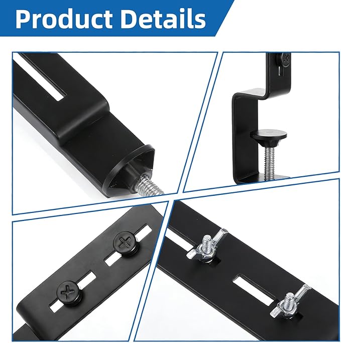 2 Pcs Desk Clamp, Heavy Duty Desk Mount Pegboard Fixing Bracket, Durable Home, Office & Gaming Desktop Accessories Brackets, Pegboard Organizer Metal Brackets, Black