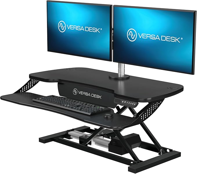 VERSADESK® PowerPro™ Elite 36” - Electric Adjustable Desk Converter with Programmable Controller and USB Hub. Mobile App Controllable. Removable Keyboard Tray - Powerful Riser Lifts 80 lbs – Black