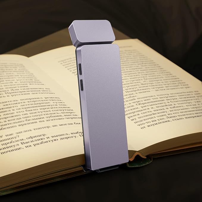 Reading Light, Book Light for Reading in Bed, USB Rechargeable Book Reading Light Clip-on LED Bookmark Lamp with 3 Amber Colors & 5 Brightness Dimmable for Book Lovers, Kids Purple
