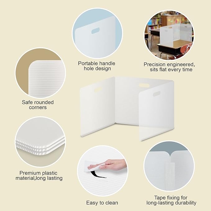 Privacy Shields 2 Pack Durable Easy Carry Plastic Desk Dividers-Easy to Disinfect Classroom Dividers-Portable Divider-Re-usable Privacy Divider