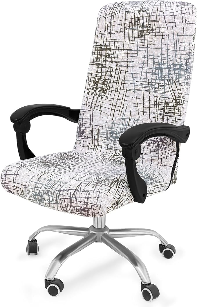 Smiry Stretch Printed Office Computer Chair Covers, Universal Desk Rotating Chair Slipcovers Removable Washable, Soft Fit Anti-Dust Spandex Protector Cover with Zipper, Brown and White