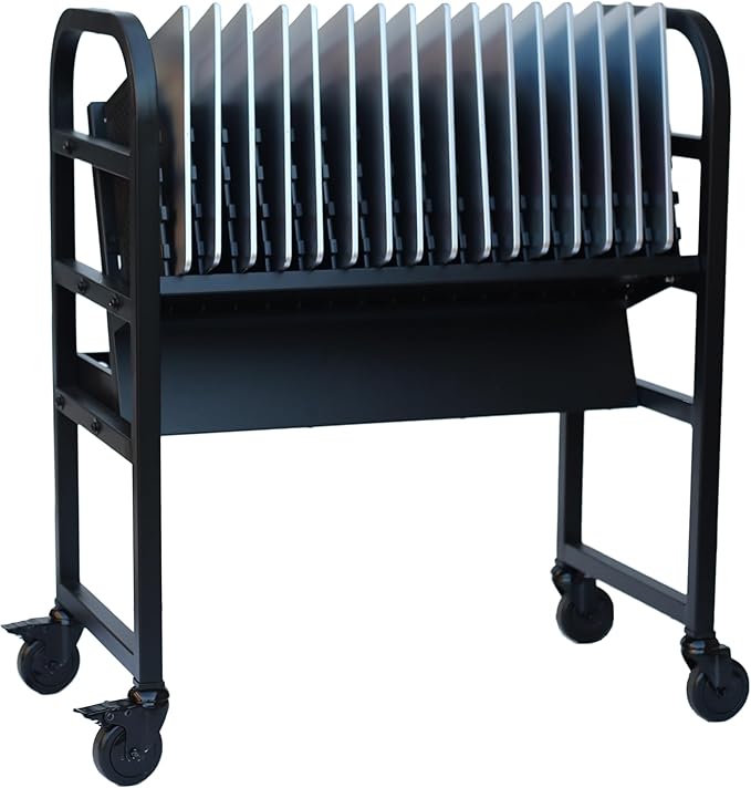 Workington 16-Device Mobile Open School Charging Cart Station for Ipads, Chromebooks, Tablets and Laptops Computer with Power Strip Included, Assembly Required, 1005 Black